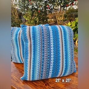 Blue Striped Wool Decorative Pillow Set (2) 21 x 21
